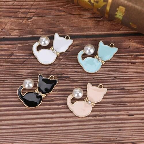 10Pcs/Set Enamel Alloy Rabbit/Pearl Tail Cat/Stars Moon Cat Charms Pendants Jewelry Findings DIY Craft Making