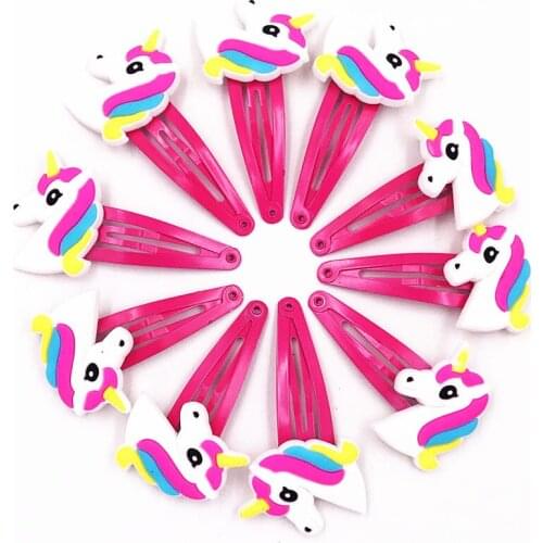 10Pcs Cute Cartoon Girls Hair Clips Unicorn Horse Barrette Kid Hairpins Children Hair Accessories Headwear