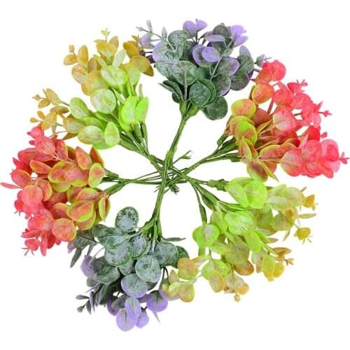 12/24pcs Artificial Eucalyptus Bouquet Flower Artificial Plant Leaf Bridal Wedding Flower Festival Party Home Garden Decoration
