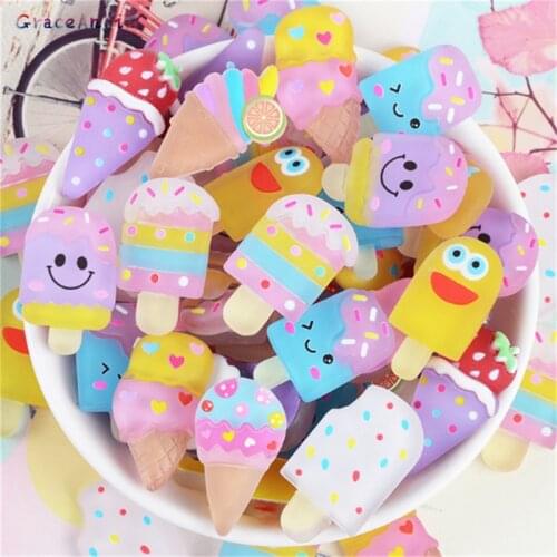 20pcs Mixed Flatback Cabochons DIY Decor Home Figurine Crafts Kawaii Model Gift Handmade Colorful Ice Cream Resin Miniature Food