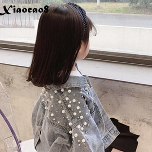 3 5 6 8 10Years Girls Pearl Denim Jackets and Coats Light Blue Kids Jeans Jackets Toddler Baby Outerwear Clothes Children