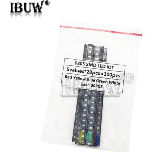 5 Colors x 20pcs =100pcs SMD 0805 led kit Red Green Blue Yellow White LED Light Diode