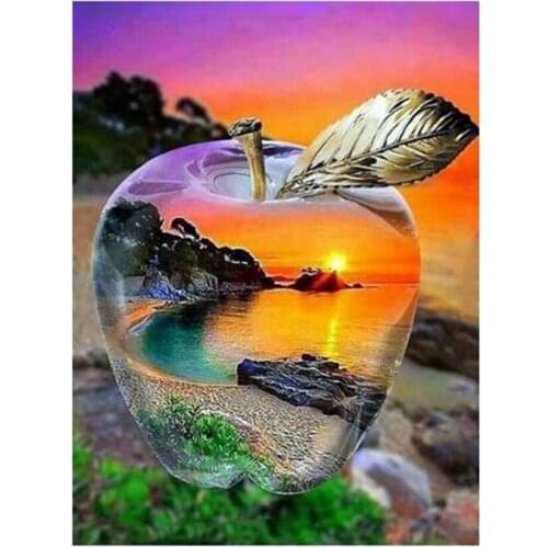 5D Diamond Painting seaside scene in apple Diamond Embroidery Full Square Drill Handmade Wall Decor Diamond Mosaic WG1141