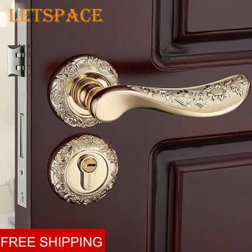 Free Shipping European simple wooden door split Lock exquisite Caved Rose Zinc Alloy indoor Handles Bedroom bathroom Lock 72mm