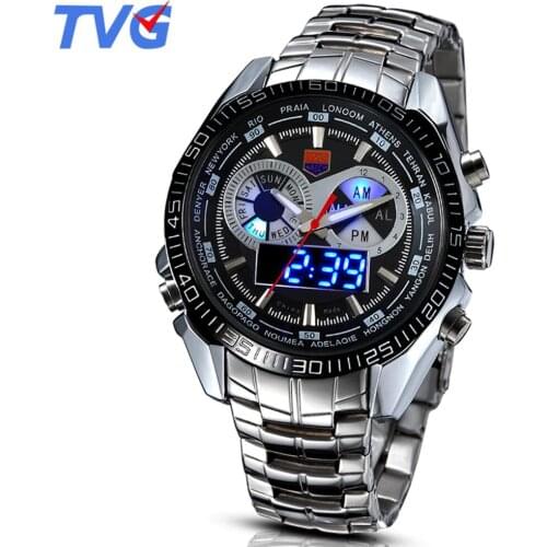 Digital Watch Men TVG 468 Mens Sport Clock Fashion Binary LED Pointer Watch Military Army Mens Clock Waterproof Digital Watches