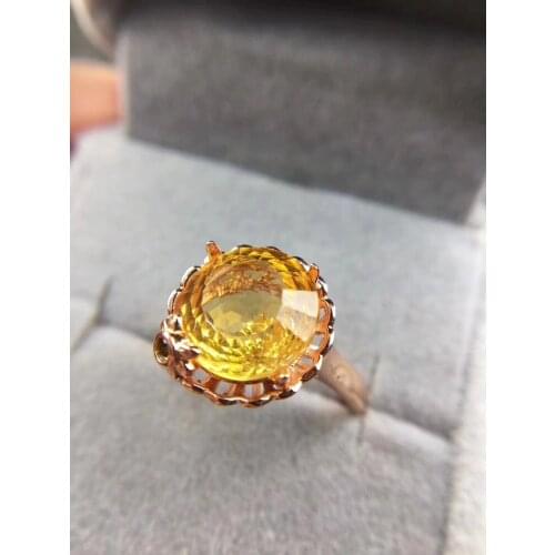 Citrine ring Free shipping Real natural citrine 925 sterling silver Fine yellow gem 10mm