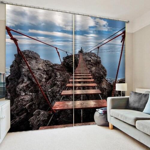 Custom wood birdge curtains blue sky 3D Window Curtains For Living Room Bedroom Blackout curtain