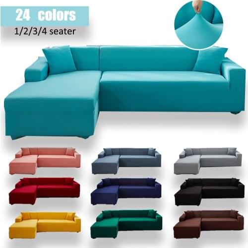 Elastic Chair Sky Blue Solid Color Sofa Cover for Living Room Furniture Upholstery L Shape 1 2 3 Seater Couch Protection