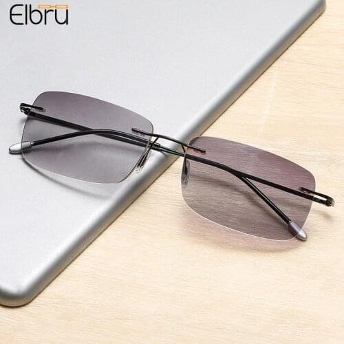 Elbru Frameless Double Light Anti-blue Light Reading Glasses Far and Near Dual Purpose Sun Reading Glasses +1.0 1.5 2.0 to +4.0