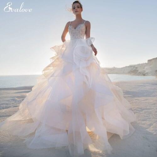 EVALOVE Charming Sweetheart Neck Backless A-Line Wedding Dress Luxury Beading Spaghetti Straps Customized Bohemian Wedding Gown