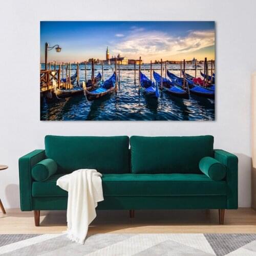 Gondola Grand Canal Italy Sunset Venice Landscape Wall Art Posters and Prints Canvas Paintings for Living Room Decor