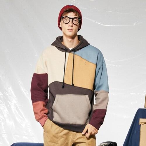 Hip Hop Hoodie Mens Thick Multicolor Patchwork Fashion Warm Men Hooded Sweatshirts Streetwear Loose Pullover Tracksuits