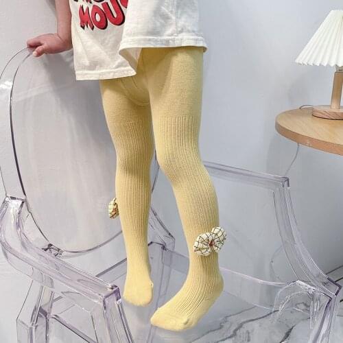 Toddler Girls Cotton Ribbed Pantyhose Spring Autumn Children Kids Princess Knit Bow Tights Newborn Infant Pants Baby Accessories