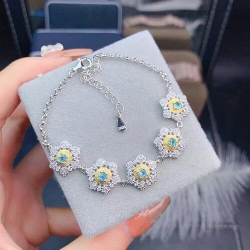 Beautiful blue apatite gemstone bracelet for women jewelry 925 sterling silver natural gem girl birthday gift