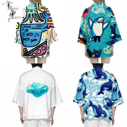 Cute Marine Animals 3D Printing Japanese Kimono Haori Yukata Women/Men Fashion Summer Casual Cool Short Sleeve Streetwear