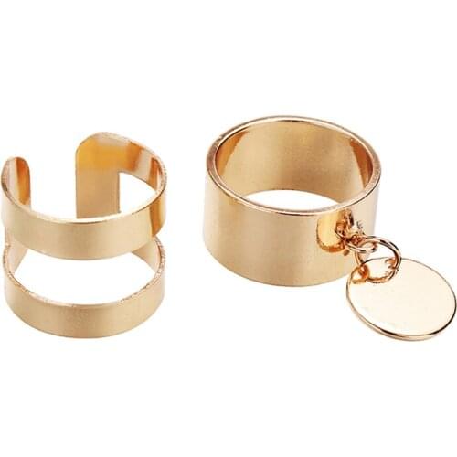 Fashion Gold Opening Ring 2 pcs/set Adjustable Midi Finger Knuckle Ring for Women Punk Alloy Finger Ring Shellhard Boho Jewelry