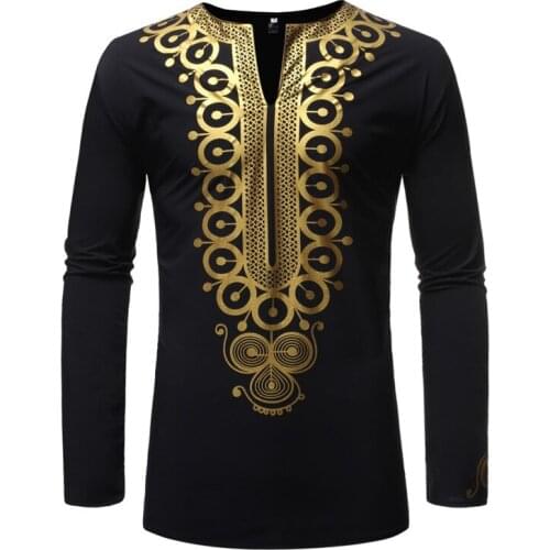 Men Black African Clothes Slim Fit Long Sleeve Shirt Men African Dashiki Print Camisa Masculina Streetwear African Clothing