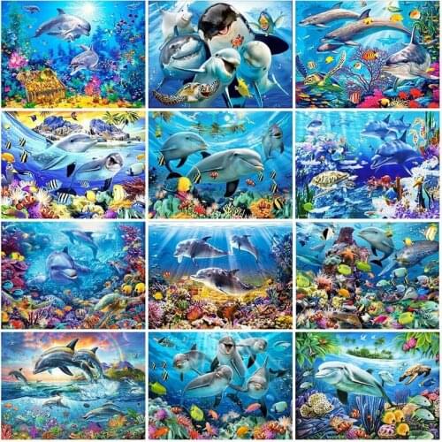 Diamond Painting Kits Full Round With AB Drill 5D DIY Animal Dolphins Rhinestone Embroidery Home Decor Gift Diamond Art Painting