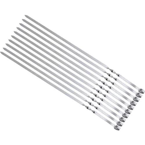 10pcs Stainless Steel BBQ Skewer Set Reusable Grill Utensil Fork Kebob Skewers Grilling Sticks Barbecue Roast Needles