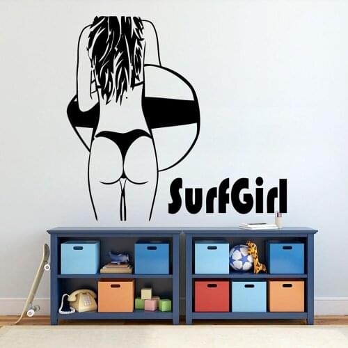 Surfing Surf wall decals Surfer Girl Surfing Sports Decals Surfboard Wall Stickers waves Viyl Wall Decor for Bedroom Decor C472
