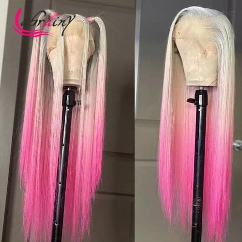 Ombre Pink Hd 13x4 Lace Frontal Human Hair Wigs 613 Blonde Lace Front Full Straight Colored Wig Nature Hairline For Black Women