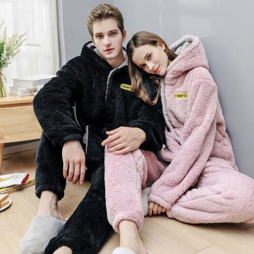 20 autumn and winter hot sale couple thickened flannel pajamas, animal head warm home wear, coral fleece two-piece pajamas for m