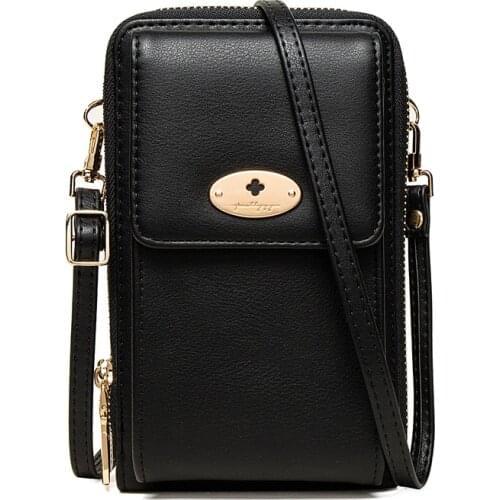 HOT Double Zipper Large Capacity Phone Pocket Shoulder Bag For Women Leather Female Small Crossbody Bags Ladies Messenger Purse