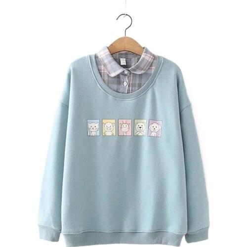 Fleece Women Preppy Style Sweet Thick Sweatshirt Autumn Winter Student Warm Sweatshirts Girl Plus Velvet Pullover 2012486