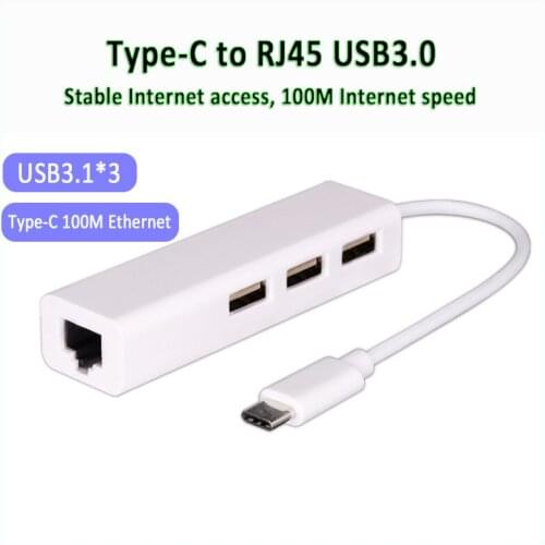 USB C Ethernet USB-C to RJ45 Lan Adapter Network Card USB-C TO USB3.1 HUB Type-C 100M Network Card For iphone MacBook USB-C HUB