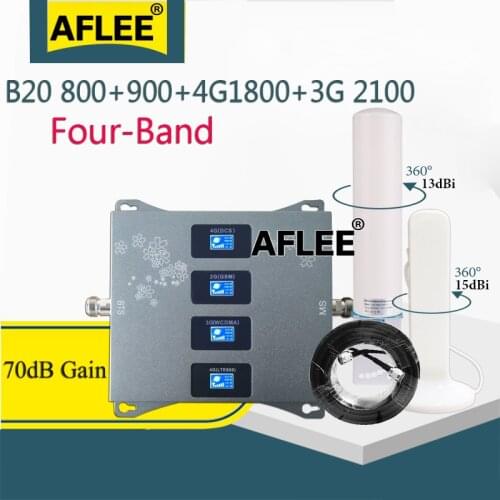 B20 800 900 1800 2100 Mhz Cell Phone Booster Four-Band Mobile Signal Amplifier Cellular Repeater GSM 2G 3G 4G DCS WCDMA LTE Set