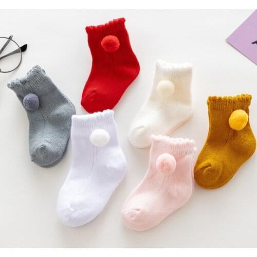 Spring autumn baby socks cotton cute hair ball casual fashion princess kids girls socks loose mouth hollow Toddler baby socks