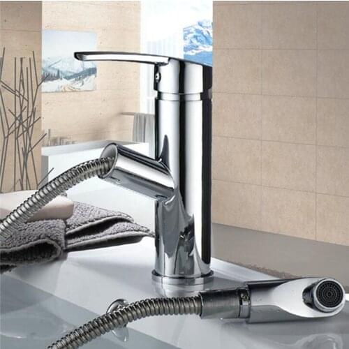 Vidric Basin Faucets Chrome Brass Bathroom Faucet Single Handle Pull Out Basin Faucet Sink Cold Hot Water Mixer Tap torneiras