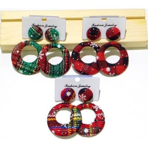 Buffalo Lattice Cloth Art Drop Earrings for Women Girl Trendy Geometric Hollow Circle Pendant Dangle Earrings Fashion Jewelry