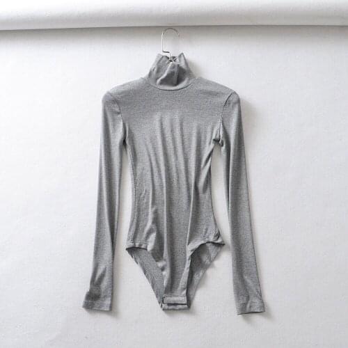 Turtleneck Cotton Knitted Women Bodysuits Summer New 2021 Solid Slim Long-Sleeved Slim Sexy Solid Female Pulls Tops Tees