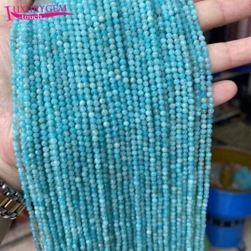 High Quality 3mm Natural Blue Amazonite Stone Faceted Round Shape Loose Spacer Small Beads DIY Gem Jewelry Accessory 38cm b174