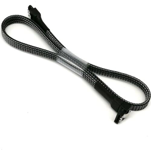 Angitu Sleeved 6GB/s Data SATA 3.0 90 Degree Angle High Speed Sata III Cable Cord With Locking Latch for Hard Drives