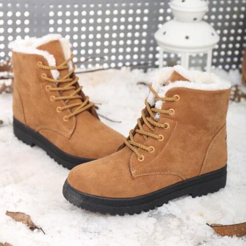 Women Winter Snow Boots Warm Flat Plus Size Platform Lace Up Ladies Womens Shoes New Flock Fur Suede Ankle Boots Female