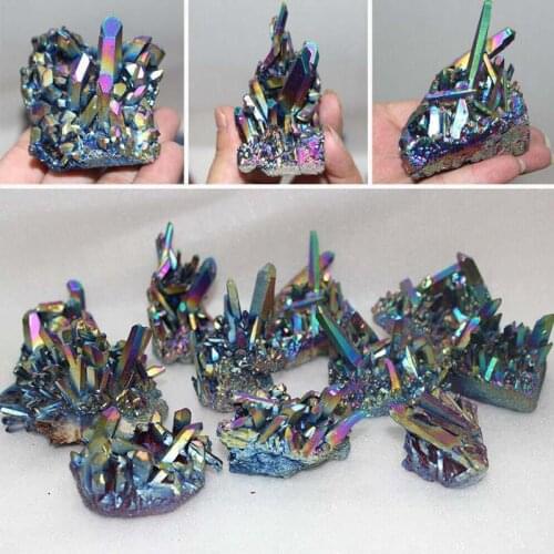 15g Colorful Natural Quartz Crystal Aura Rainbow Titanium Cluster VUG Mineral Specimen Healing stone Ornaments