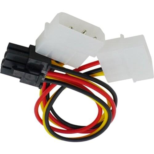 15CM PC Computer DIY ATX Dual 4Pin 4P Molex to Graphic Video Card PCI-E PCIe 6Pin 6P Power Supply Cable Cord 18AWG Wire