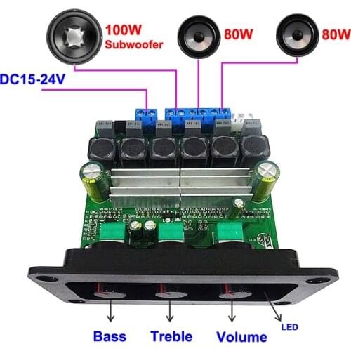 2*80W+100W TPA3116 HIFI Car Power Subwoofer Amplifier Board Stereo 2.1 Channel Automotive Class D TPA3116D2 Aduio Equalizer Amp