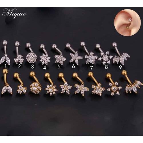 Miqiao 2pcs Explosion Style Flower Straight Rod Curved Rod Earrings Body Piercing Jewelry