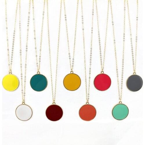 9 Colors Round Yellow Enamel Disc Monogram Pendant Necklace Gold Spring Fashion Womens Long Necklace Jewelry Wholesale