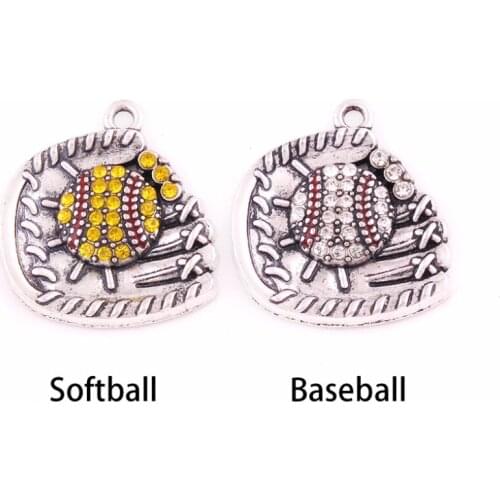 Baseball Softball Glove and Ball Clear Crystal pendant Jewelry Mom