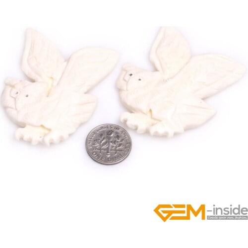 39x50mm Large Big White Animal Opening Wings Owl Bulk 2 PCS Carved Bone Beads For Jewelry Making For Gift Free Shipping