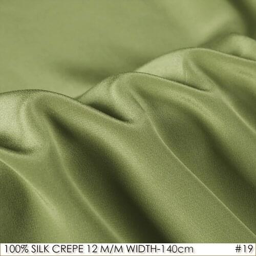 CISULI SILK CREPE DE CHINE 12 m/m Width-140 cm/100% Natural Mulberry Silk Fabric Matt Color Officelady Shirt Material Olive 19
