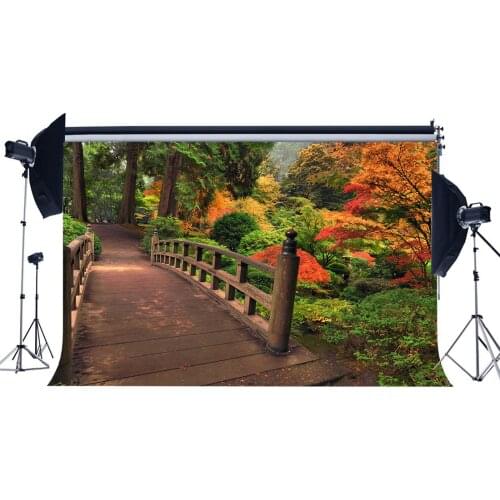 Jungle Forest Backdrop Old Wood Bridge Backdrops Trees Golden Leaves Nature Autumn Photography Background