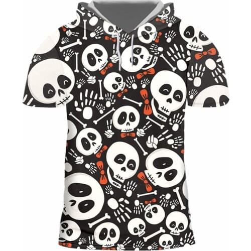 IFPD EU Size 3D Cute Skull Print Hooded Tshirt Mens Summer Casual Terror Shirts Short Sleeve Hip Hop Harajuku Tops Dropshipping