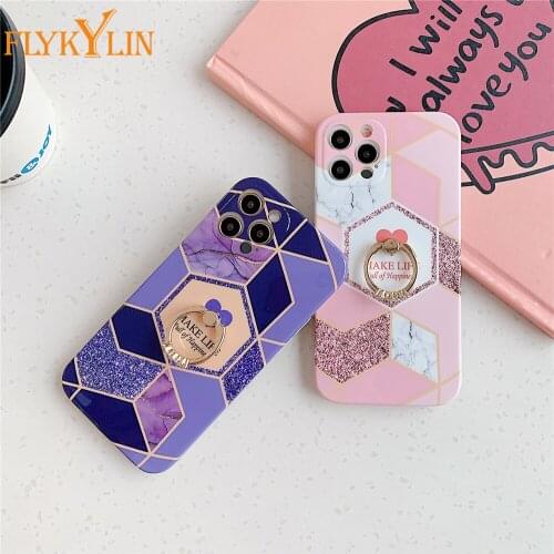 Geometric Marble Silicon Phone Case For iPhone 11 Pro Max 12 Mini X XR XS Max 7 8 Plus SE 2020 Back Cover With Ring Holder Shell
