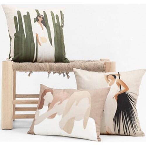 Illustration Vacation Pillow Case Cushion Cover Young Girl Cojines Decorativos Para Sofa Decorative Pillows Cushions Home Decor