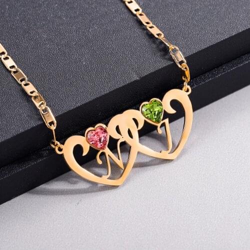 Personalized Name Necklace Customized Double HeartShape Layer Clavicle Chain Stainless Steel Name Pendant For Women Jewelry Gift